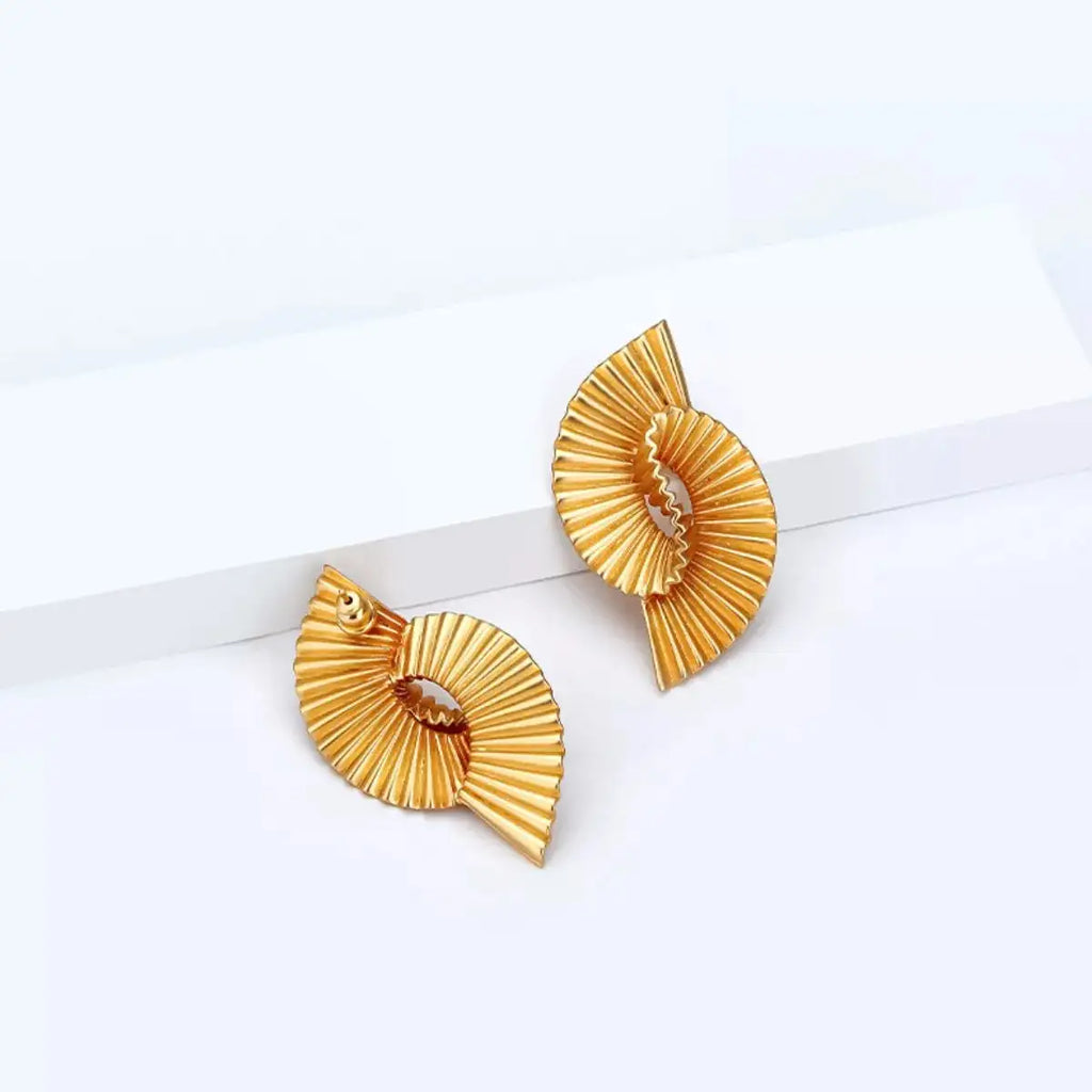 18K Gold-Plated Copper Geometric Spiral Statement Earrings - QandCo - trending