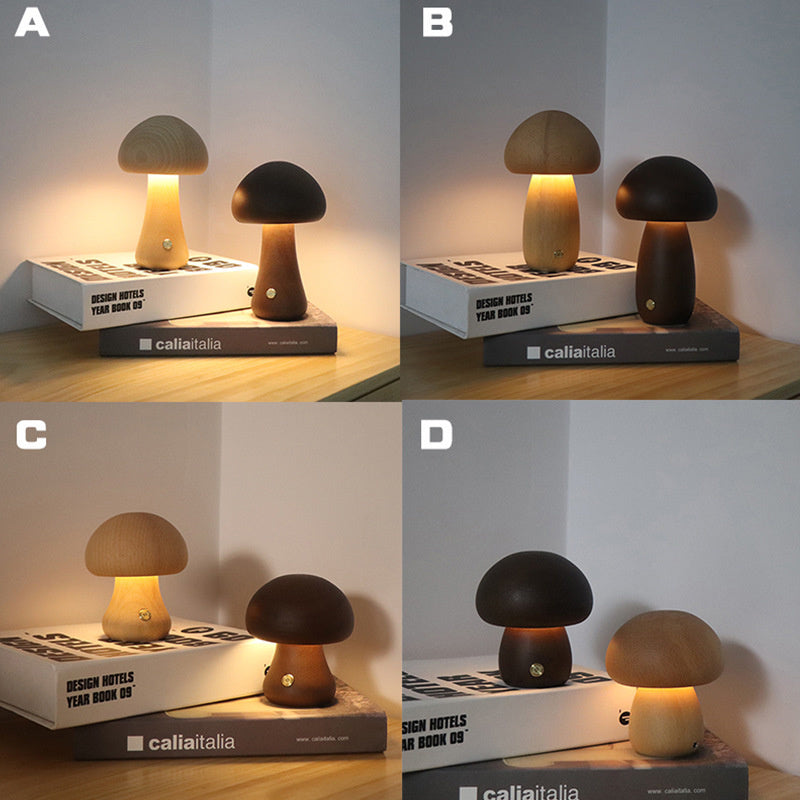 Wooden Mushroom LED Night Light – Touch Bedside Lamp - QandCo - trending