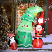 6 FT Lighted Christmas Inflatable Tree with Elf & Santa | Funny Blow Up Yard Decoration with Built-in LED Lights for Holiday Lawn & Party Décor