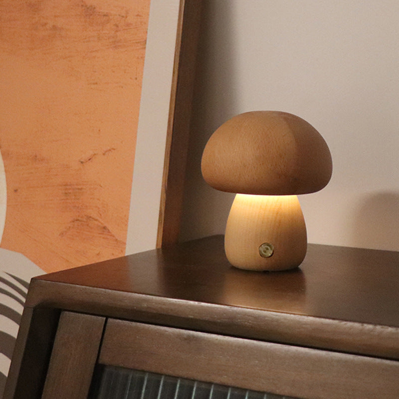 Wooden Mushroom LED Night Light – Touch Bedside Lamp D Beech 2.4W - QandCo - trending