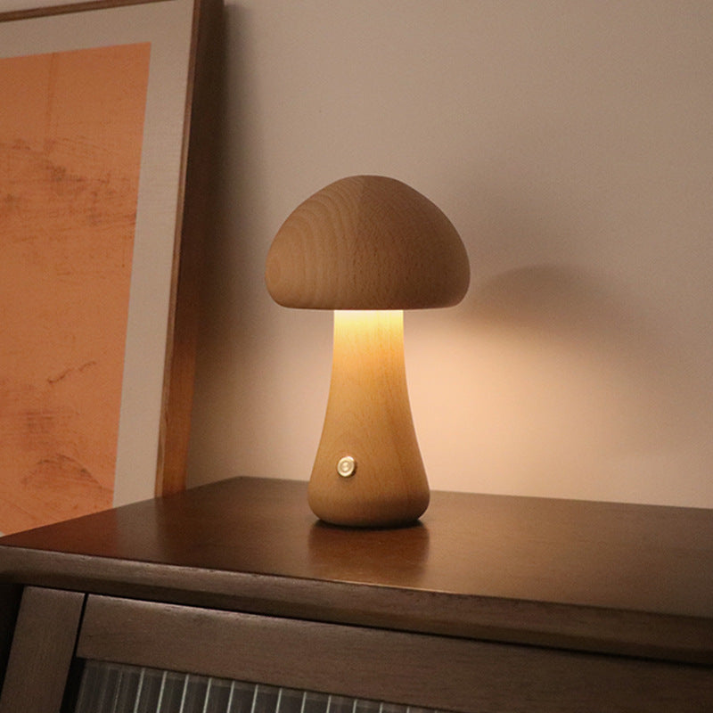 Wooden Mushroom LED Night Light – Touch Bedside Lamp A Beech 2.4W - QandCo - trending