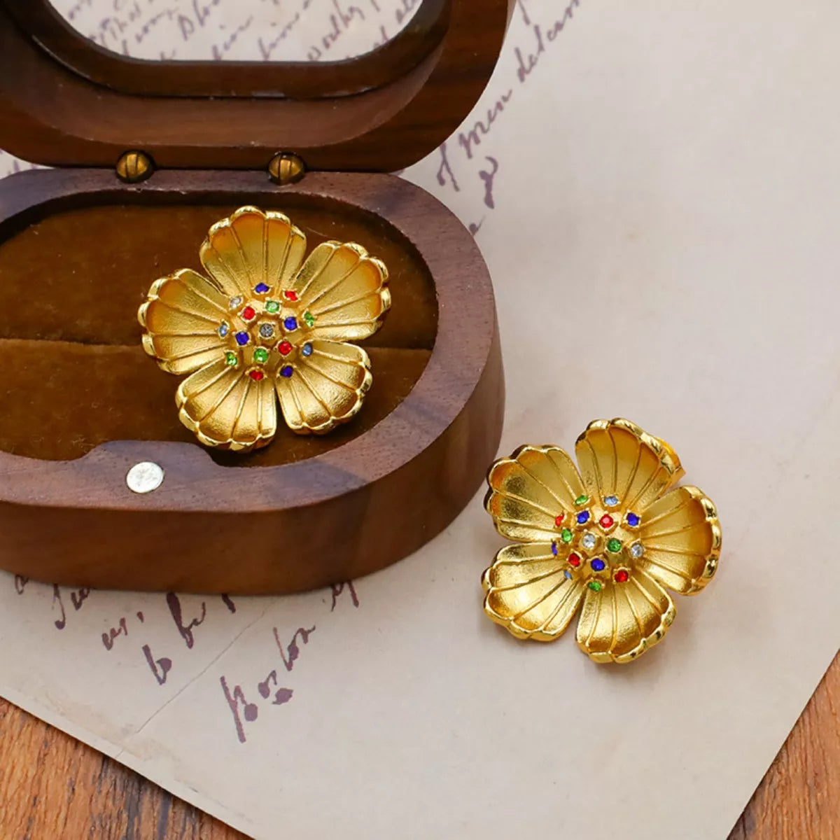 18K Gold-Plated Flower Earrings – Elegant Floral Jewelry - QandCo - trending