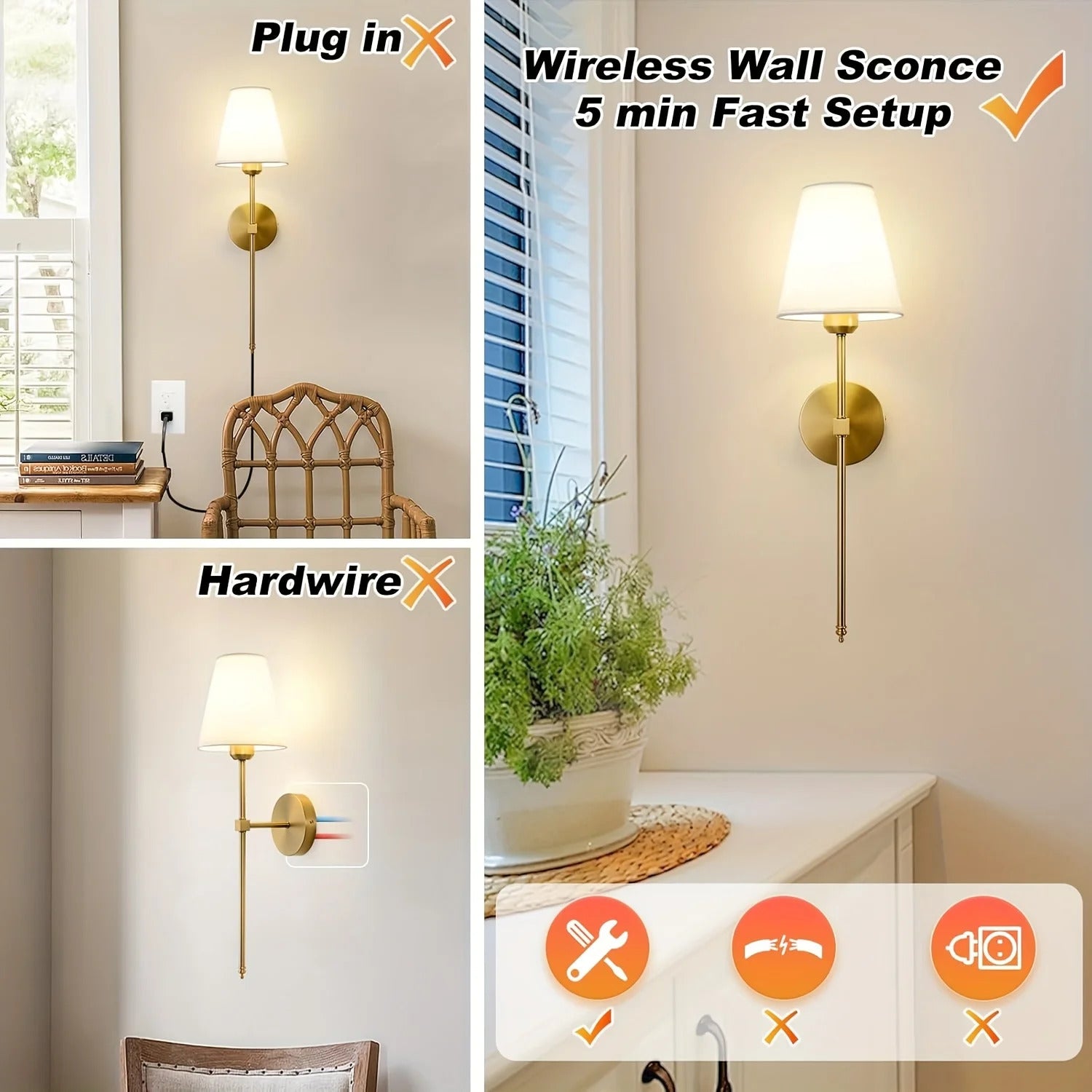 Battery Operated Wall Sconce Set of 2, Rechargeable LED - QandCo - trending