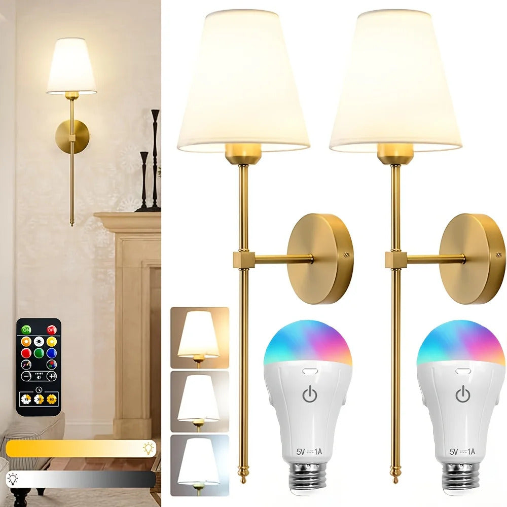 Battery Operated Wall Sconce Set of 2, Rechargeable LED Gold - QandCo - trending
