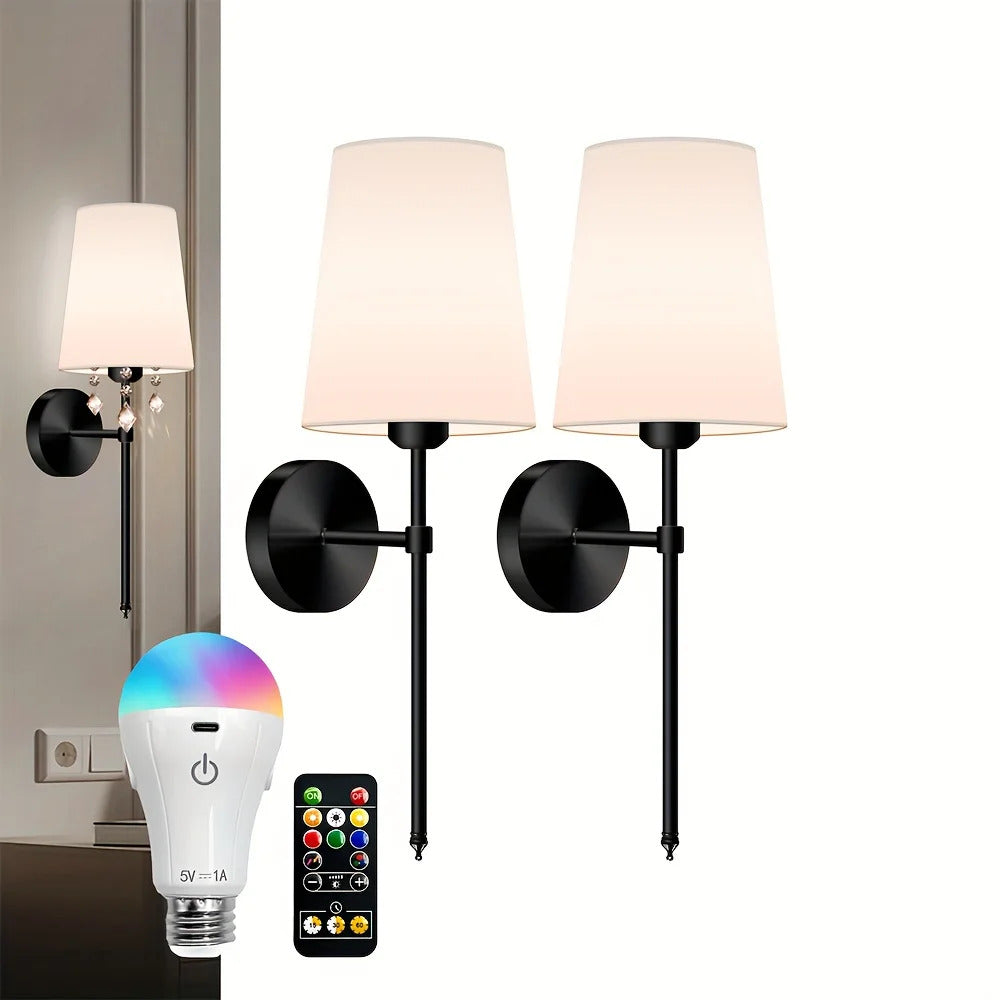 Battery Operated Wall Sconce Set of 2, Rechargeable LED Black - QandCo - trending